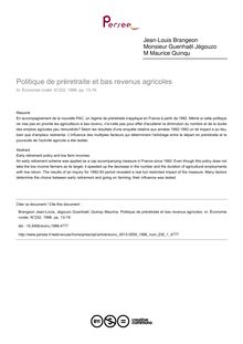 Politique de préretraite et bas revenus agricoles - article ; n°1 ; vol.232, pg 13-19