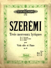 Partition couverture couleur, 3 Morceaux Lyriques, Szerémi, Gustave