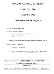 Français 2010 Brevet (filière générale)