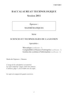 Sujet du bac STG 2011: Mathématiques MERC+CFE+GSI