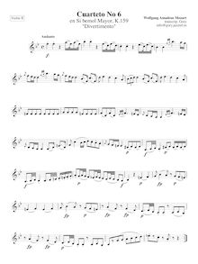 Partition violon II, corde quatuor No.6, Divertimento, B♭ major