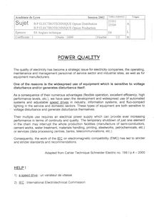Anglais technique 2002 BP - Electrotechnique option Distribution