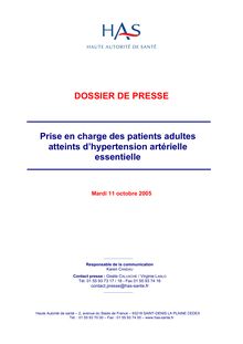 Prise en charge des patients adultes atteints d’hypertension artérielle essentielle - Actualisation 2005 - Dossier de presse