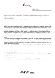 Réactivation de schèmes phonétiques et sémantiques dans la mémorisation - article ; n°1 ; vol.71, pg 99-108