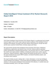 Global Intelligent Virtual Assistant (IVA) Market by countries (United States, Germany, Japan and China) Research Report 2016
