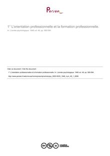 L orientation professionnelle et la formation professionnelle. - compte-rendu ; n°1 ; vol.49, pg 585-594
