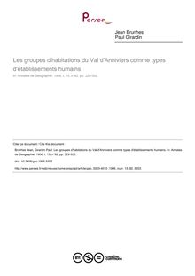 Les groupes d habitations du Val d Anniviers comme types d établissements humains - article ; n°82 ; vol.15, pg 329-352