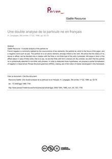 Une double analyse de la particule ne en français - article ; n°122 ; vol.30, pg 62-78