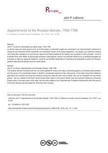 Appointments to the Russian Senate, 1762-1796 - article ; n°1 ; vol.16, pg 27-56