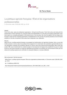 La politique agricole française: l État et les organisations professionnelles - article ; n°1 ; vol.255, pg 33-39