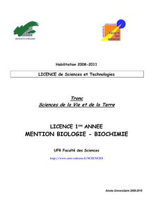 Livret L1 SVT Biologie Biochimie 2009-2010