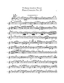 Partition clarinette 1, 2 (en A), Piano Concerto No.23, A major