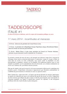 TADDEOSCOPE ITALIE #1 |  11 MARS 2014 : incertitudes et menaces