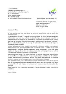 Lettre au Maire de Bourg-la-Reine sur les problèmes de centre de loisirs - décembre 2012