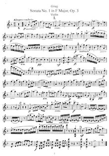 Partition de violon, violon Sonata No.1, Op.8, Grieg, Edvard