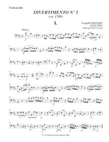 Partition de violoncelle, Divertimento en D major, Divertimento a due Violini e Basso par Leopold Mozart