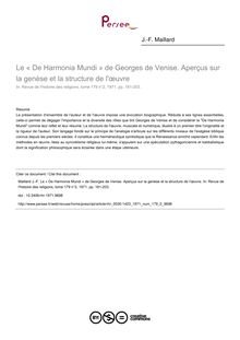 Le « De Harmonia Mundi » de Georges de Venise. Aperçus sur la genèse et la structure de l œuvre - article ; n°2 ; vol.179, pg 181-203