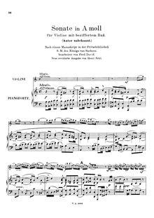 Partition complète, violon Sonata en A minor, Sonate in A moll für Violine und bezifferten BassSonata in C minor for Violin and figured Bass
