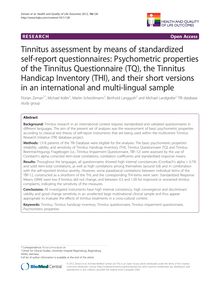 Tinnitus assessment by means of standardized self-report questionnaires: Psychometric properties of the Tinnitus Questionnaire (TQ), the Tinnitus Handicap Inventory (THI), and their short versions in an international and multi-lingual sample