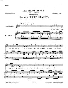 Partition complète, An die Geliebte (To pour Beloved), D major, Beethoven, Ludwig van par Ludwig van Beethoven