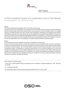 Le Parti socialiste français et la coopération avec le Tiers Monde - article ; n°4 ; vol.46, pg 875-889