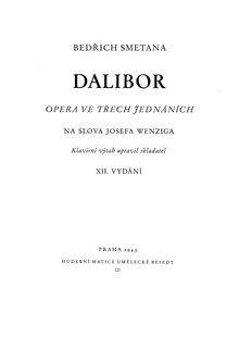 Partition complète, Dalibor, Smetana, Bedřich par Bedřich Smetana