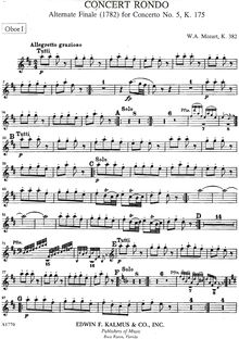Partition hautbois 1, 2, Rondo, Concert Rondo ; Piano Concerto No.28, K.382 ; Allegetto grazioso
