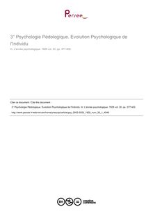Psychologie Pédologique. Evolution Psychologique de l Individu - compte-rendu ; n°1 ; vol.30, pg 377-402