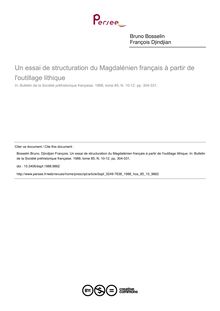 Un essai de structuration du Magdalénien français à partir de l outillage lithique - article ; n°10 ; vol.85, pg 304-331