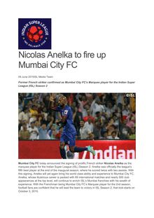 Football : Anelka de retour à Mumbai City FC