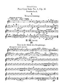 Partition trompette 1, 2 (en E), Peer Gynt  No.1, Op.46, Grieg, Edvard
