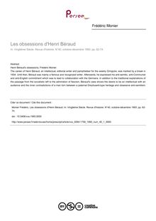 Les obsessions d Henri Béraud - article ; n°1 ; vol.40, pg 62-74