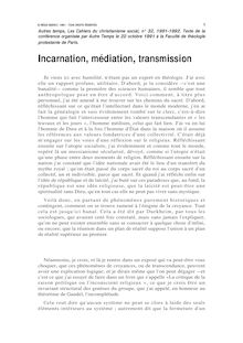 Incarnation, médiation, transmission