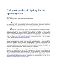 Call guest speakers in Sydney for the upcoming event