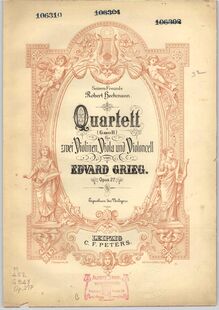 Partition couverture couleur, corde quatuor No.1 en G minor, Op.27 par Edvard Grieg