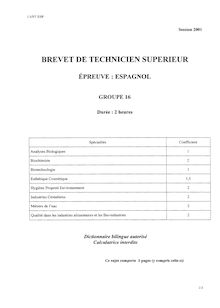 Espagnol 2001 BTS Analyses biologiques