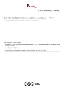 L année des Nations Unies, problèmes juridiques — 1974 - article ; n°1 ; vol.20, pg 486-520