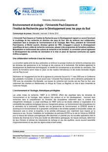 Environnement et écologie : l Université Paul-Cézanne et - CP Univ ...