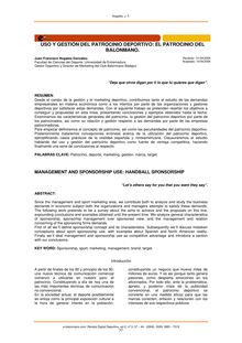 Uso y gestión del patrocinio deportivo: el patrocinio del balonmano (Management and sponsorship use: handball sponsorship)