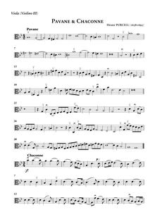 Partition viole de gambe (replacing violon III) , partie, Pavane et Chaconne en G minor