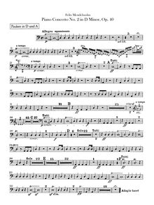 Partition timbales, Piano Concerto No.2, Op.40, D minor, Mendelssohn, Felix