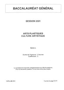 Arts plastiques - Culture artistique 2001 Littéraire Baccalauréat général