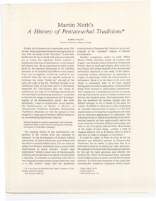 Martin Noth's A History of Pentateuchal Traditions*