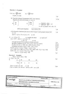Corrige BACPRO METIERS ALIM Mathematiques 2003