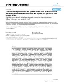 Stimulation of poliovirus RNA synthesis and virus maturation in a HeLa cell-free in vitro translation-RNA replication system by viral protein 3CDpro