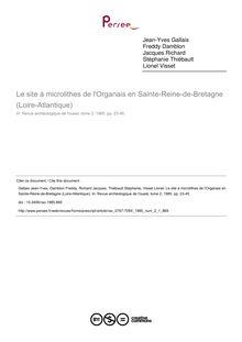 Le site à microlithes de l Organais en Sainte-Reine-de-Bretagne (Loire-Atlantique) - article ; n°1 ; vol.2, pg 23-45