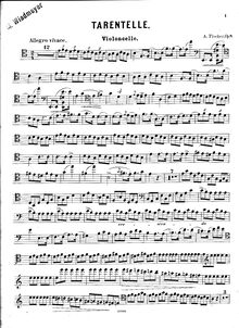 Partition de violoncelle, Tarentelle, Fischer, Adolphe