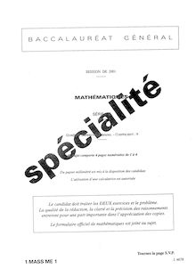 Mathématiques Spécialité 2001 Scientifique Baccalauréat général