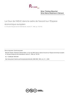 La Cour de l AELE dans le cadre de l accord sur l Espace économique européen - article ; n°1 ; vol.41, pg 743-753