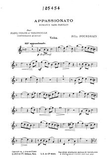 Partition violon, Appassionato, Romance sans paroles, F Major, Fourdrain, Félix